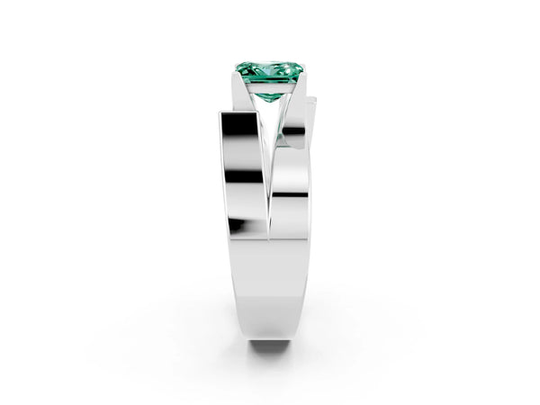 Silver Modern Tension Set Princess Cut Green Sapphire Solitaire Wide Band Ring