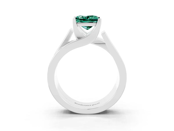 White gold Modern Tension Set Princess Cut Green Sapphire Solitaire Wide Band Ring