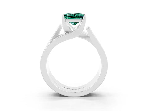 White gold Modern Tension Set Princess Cut Green Sapphire Solitaire Wide Band Ring_3