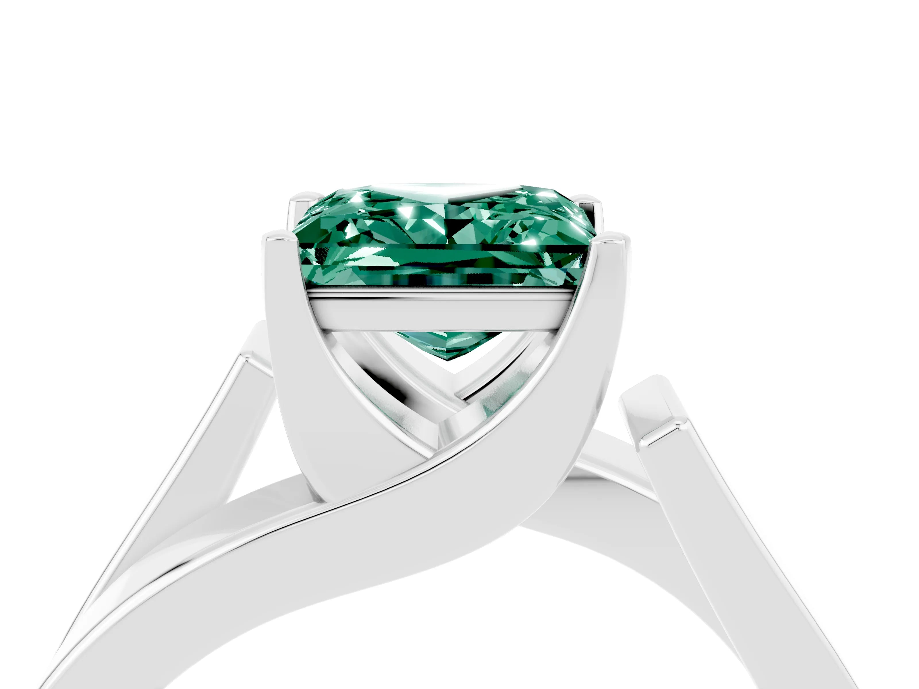 White gold Modern Tension Set Princess Cut Green Sapphire Solitaire Wide Band Ring_4