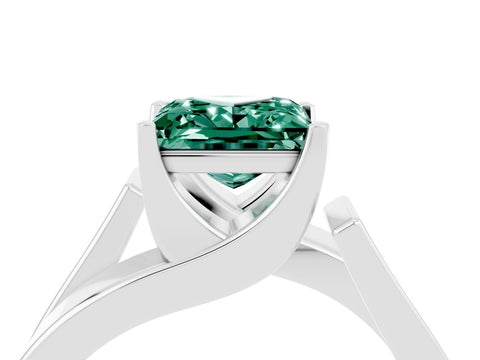 White gold Modern Tension Set Princess Cut Green Sapphire Solitaire Wide Band Ring_4