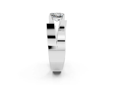 White gold Modern Tension Set Princess Cut Moissanite Solitaire Wide Band Ring_2