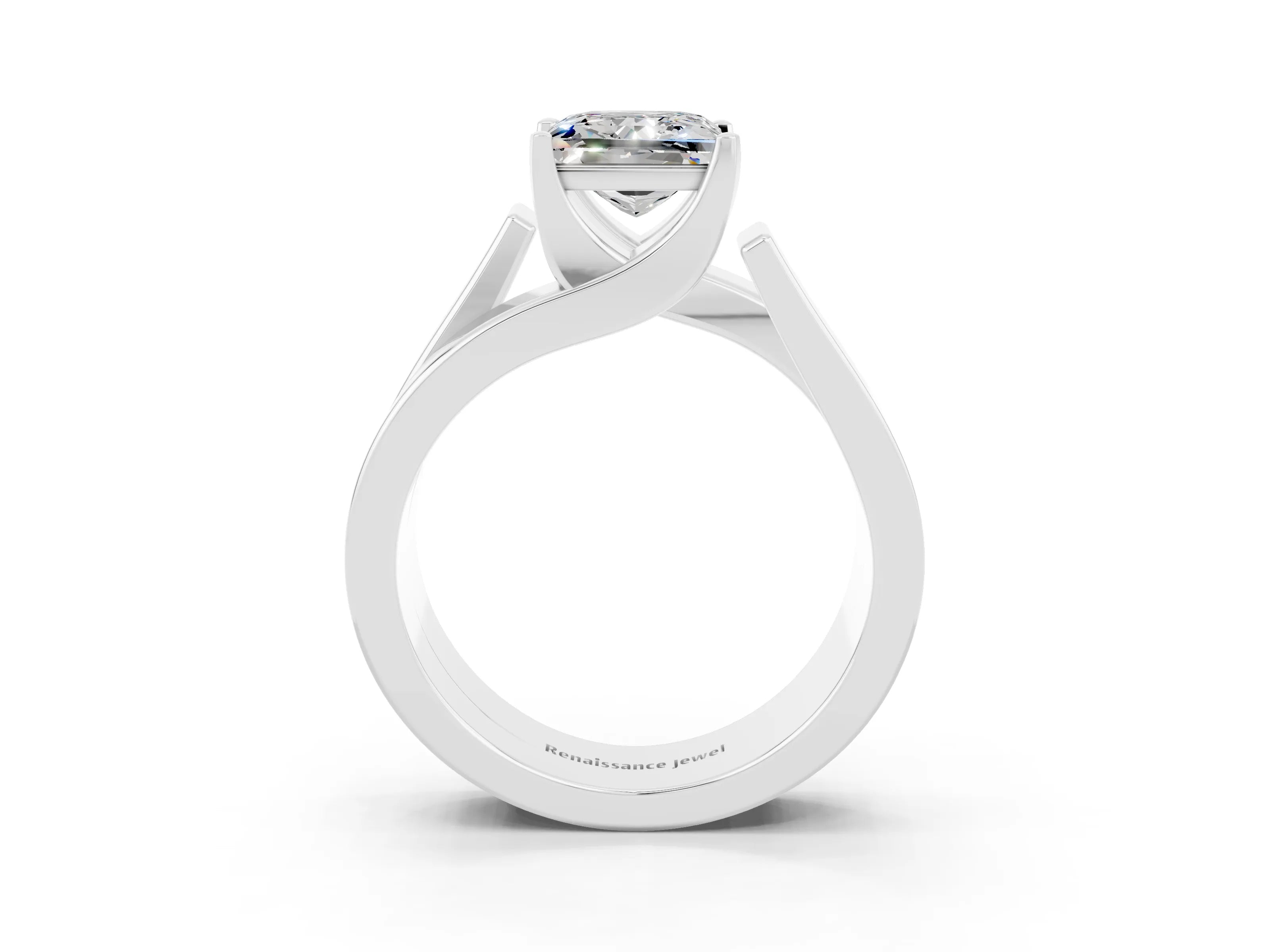White gold Modern Tension Set Princess Cut Moissanite Solitaire Wide Band Ring_3