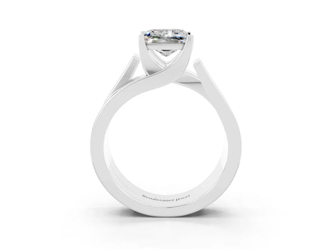 White gold Modern Tension Set Princess Cut Moissanite Solitaire Wide Band Ring_3
