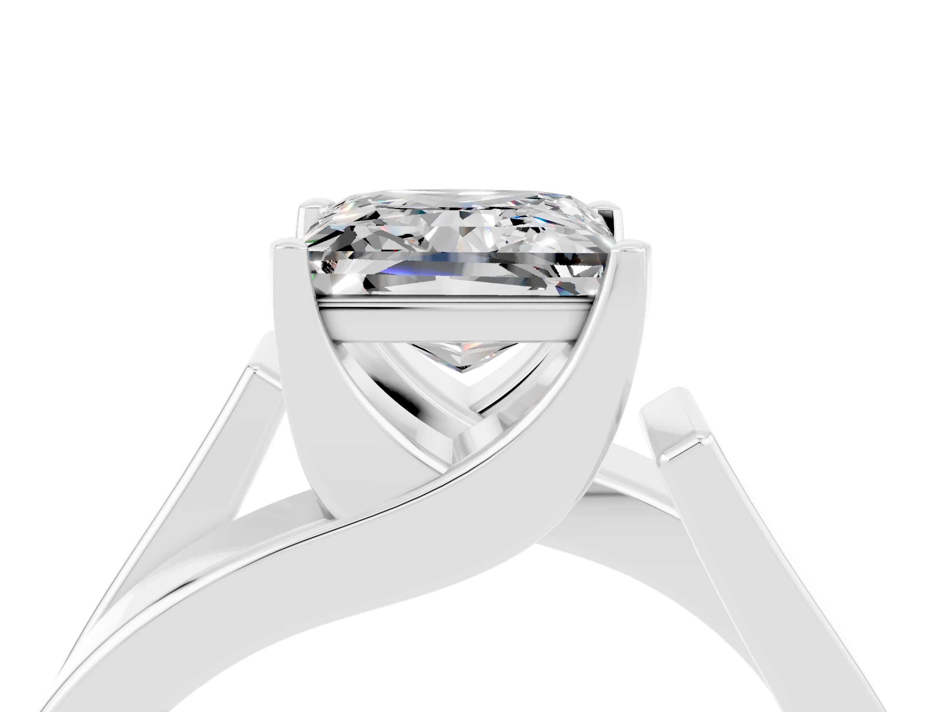 White gold Modern Tension Set Princess Cut Moissanite Solitaire Wide Band Ring_4