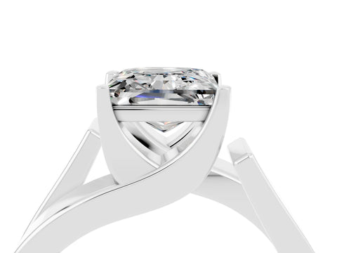 White gold Modern Tension Set Princess Cut Moissanite Solitaire Wide Band Ring_4
