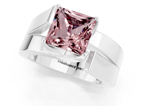 White gold Modern Tension Set Princess Cut Morganite Solitaire Wide Band Ring_1