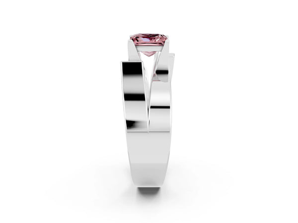 Platinum Modern Tension Set Princess Cut Morganite Solitaire Wide Band Ring