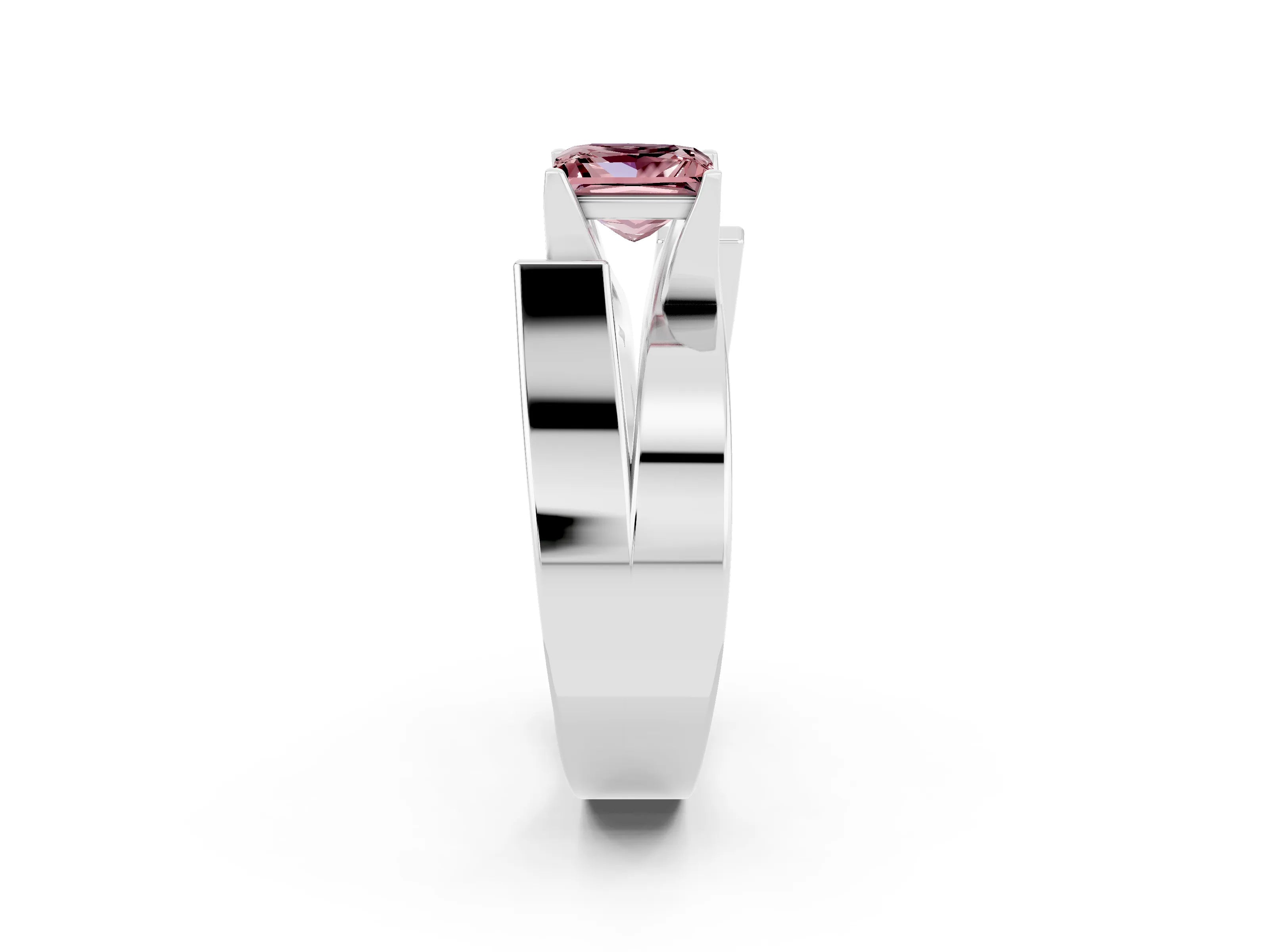 White gold Modern Tension Set Princess Cut Morganite Solitaire Wide Band Ring_2
