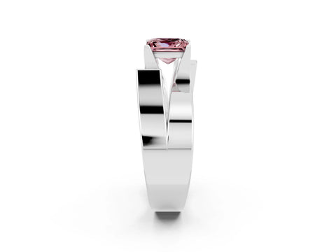 White gold Modern Tension Set Princess Cut Morganite Solitaire Wide Band Ring_2