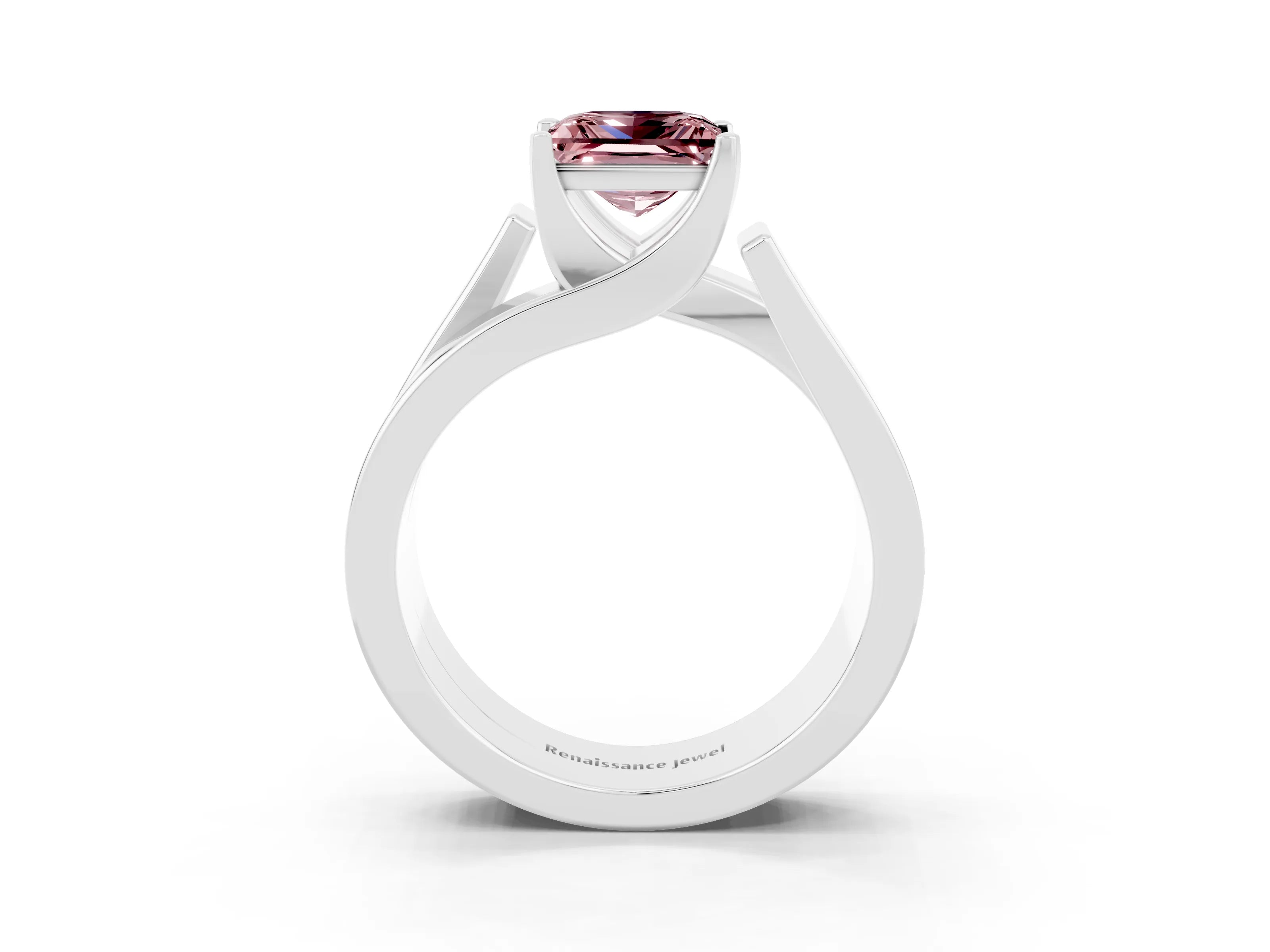 White gold Modern Tension Set Princess Cut Morganite Solitaire Wide Band Ring_3