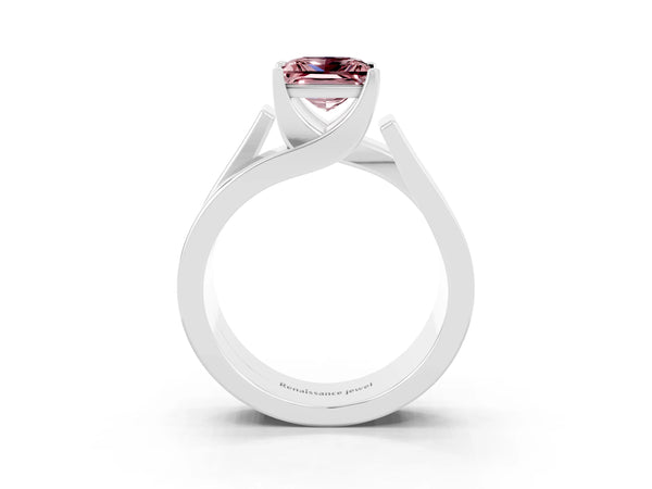 White gold Modern Tension Set Princess Cut Morganite Solitaire Wide Band Ring