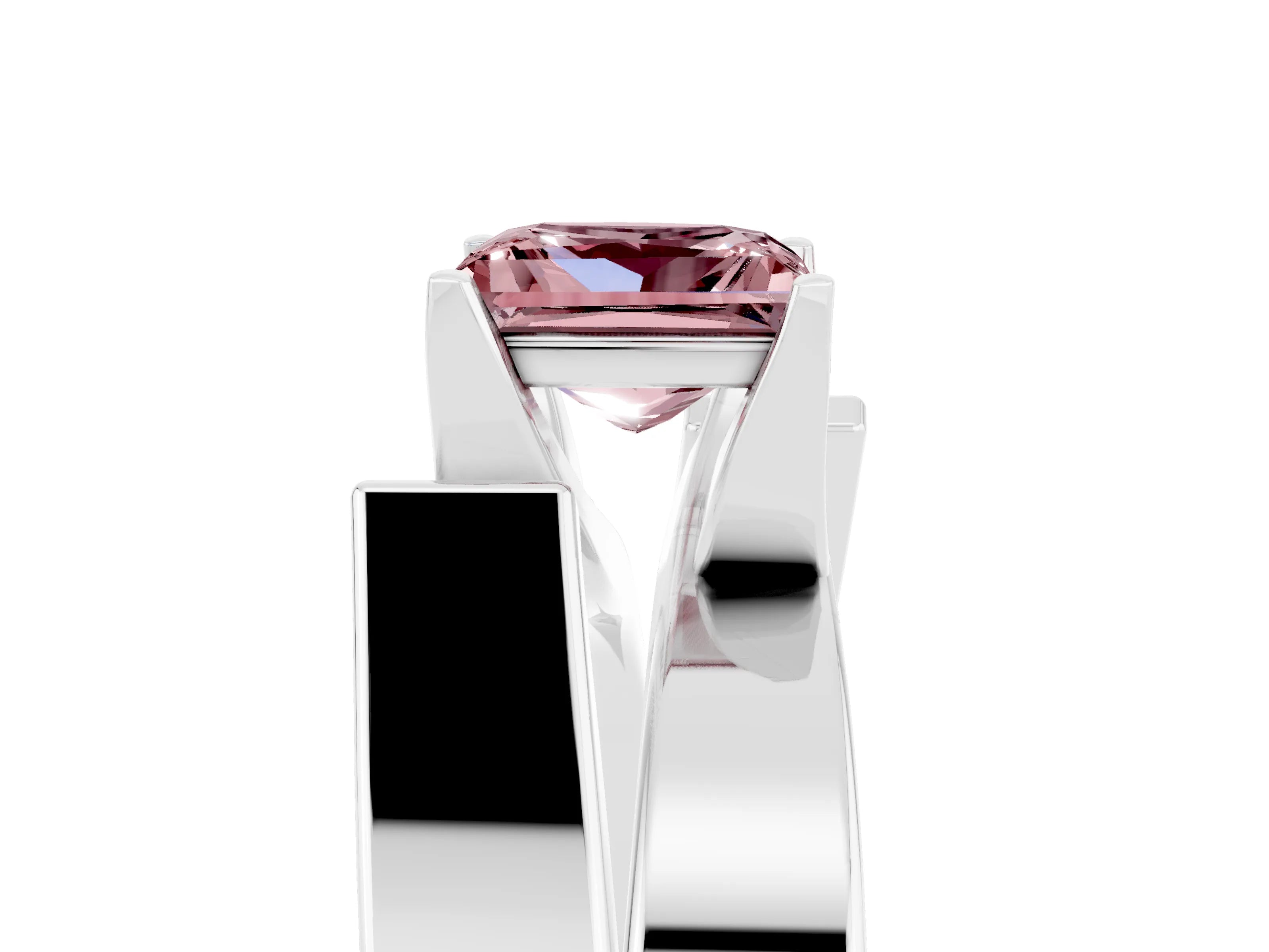White gold Modern Tension Set Princess Cut Morganite Solitaire Wide Band Ring_5