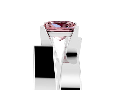 White gold Modern Tension Set Princess Cut Morganite Solitaire Wide Band Ring_5