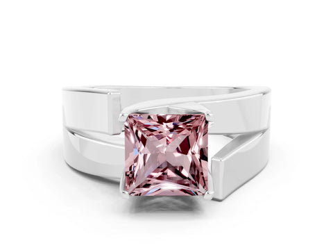 White gold Modern Tension Set Princess Cut Morganite Solitaire Wide Band Ring