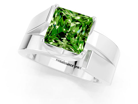 White gold Modern Tension Set Princess Cut Peridot Solitaire Wide Band Ring_1