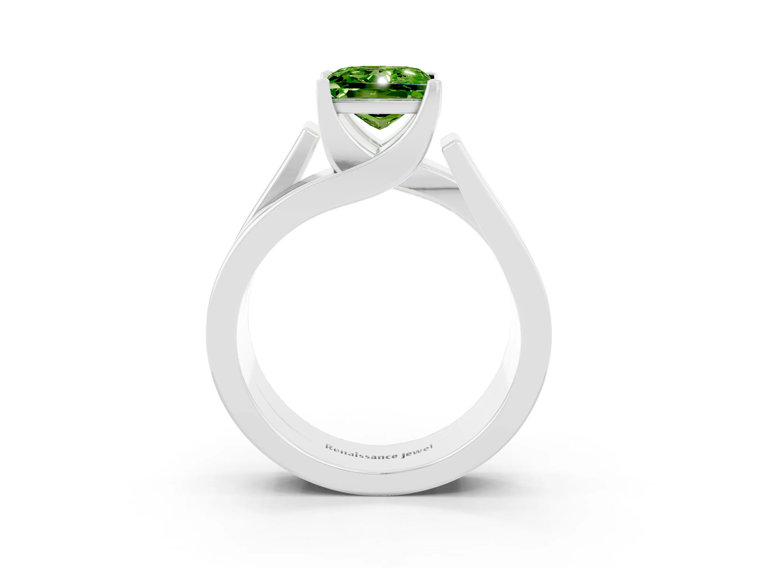 White gold Modern Tension Set Princess Cut Peridot Solitaire Wide Band Ring_3