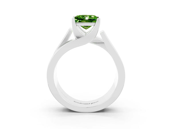 Silver Modern Tension Set Princess Cut Peridot Solitaire Wide Band Ring