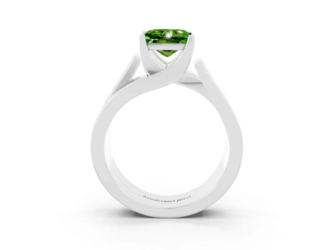 White gold Modern Tension Set Princess Cut Peridot Solitaire Wide Band Ring_3