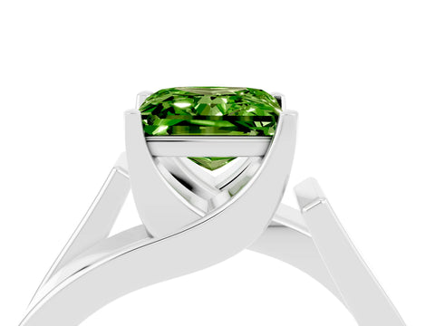 White gold Modern Tension Set Princess Cut Peridot Solitaire Wide Band Ring_4