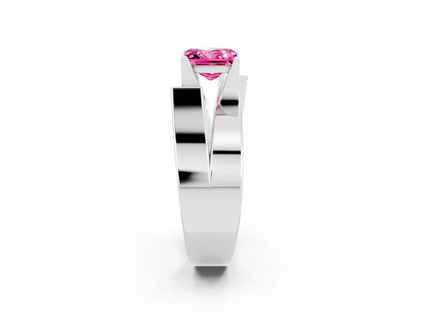 White gold Modern Tension Set Princess Cut Pink Sapphire Solitaire Wide Band Ring