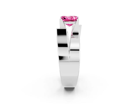 White gold Modern Tension Set Princess Cut Pink Sapphire Solitaire Wide Band Ring_14