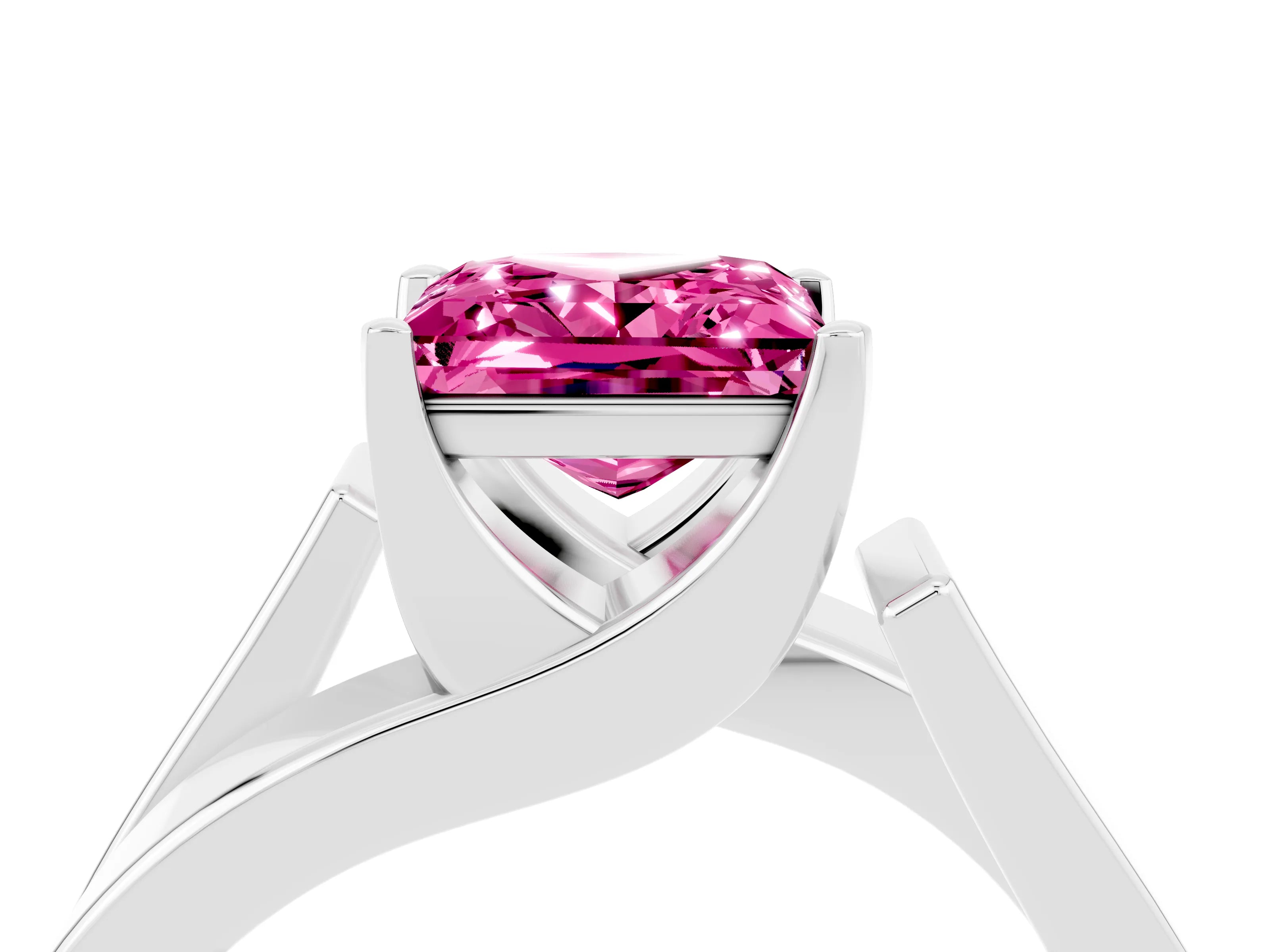 White gold Modern Tension Set Princess Cut Pink Sapphire Solitaire Wide Band Ring_16