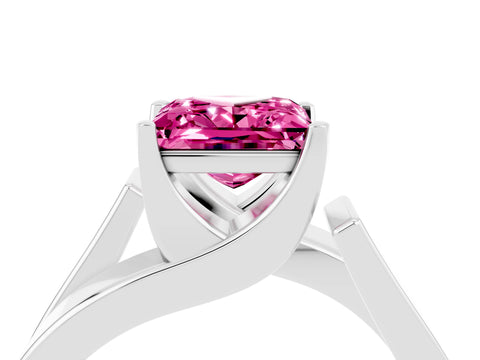 White gold Modern Tension Set Princess Cut Pink Sapphire Solitaire Wide Band Ring_16