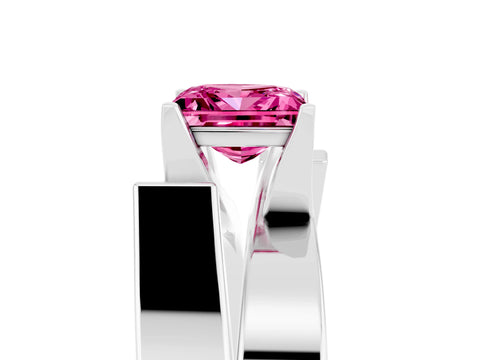 White gold Modern Tension Set Princess Cut Pink Sapphire Solitaire Wide Band Ring_17