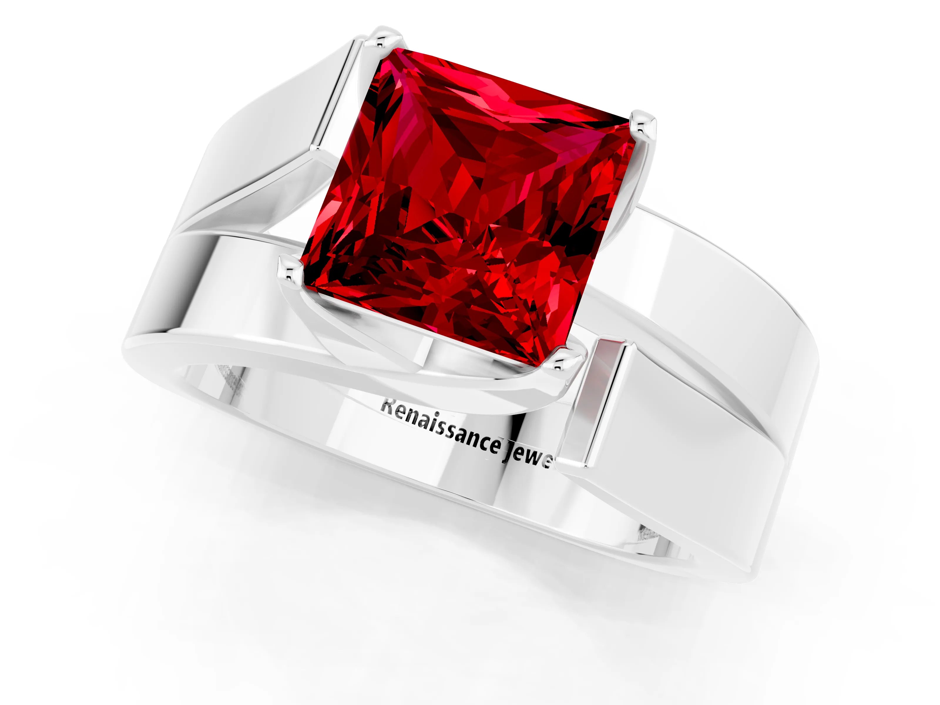 White gold Modern Tension Set Princess Cut Ruby Solitaire Wide Band Ring_1