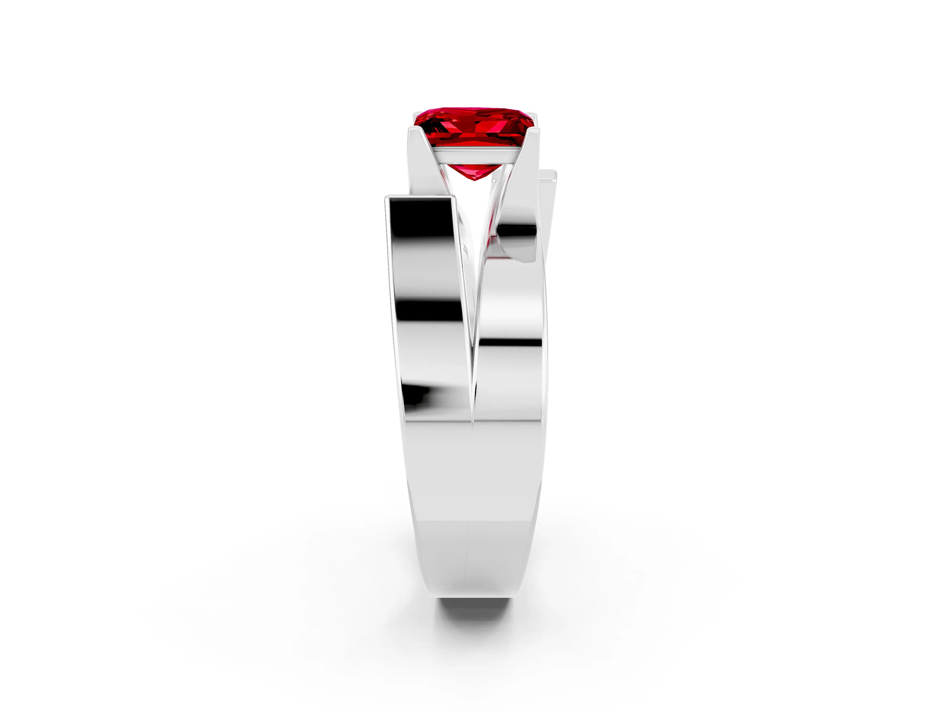White gold Modern Tension Set Princess Cut Ruby Solitaire Wide Band Ring_2