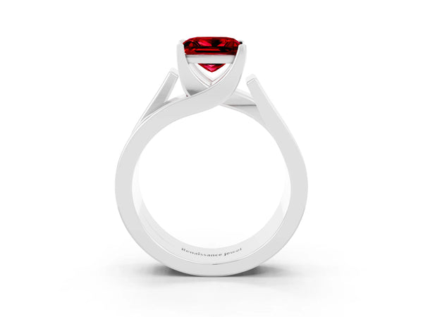 Platinum Modern Tension Set Princess Cut Ruby Solitaire Wide Band Ring