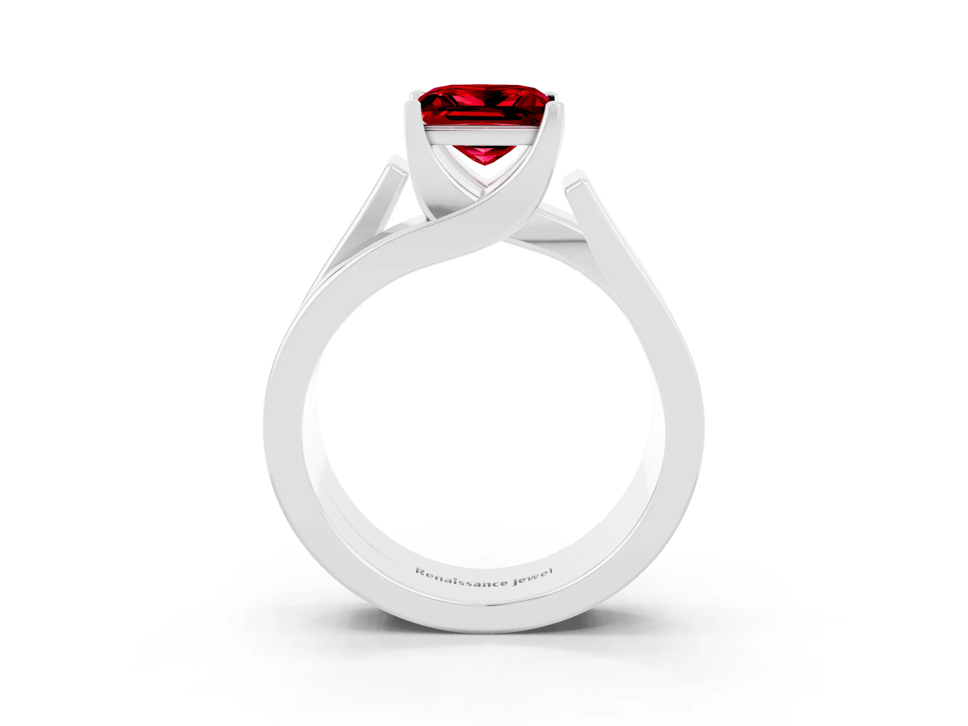 White gold Modern Tension Set Princess Cut Ruby Solitaire Wide Band Ring_3