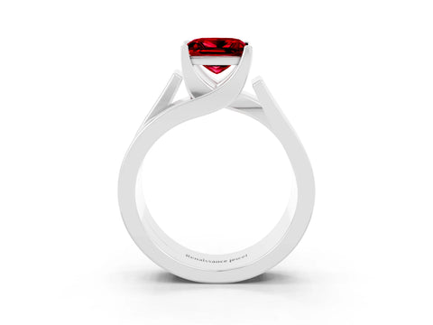 White gold Modern Tension Set Princess Cut Ruby Solitaire Wide Band Ring_3