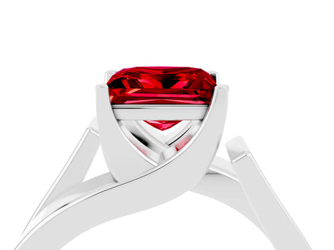 White gold Modern Tension Set Princess Cut Ruby Solitaire Wide Band Ring_4