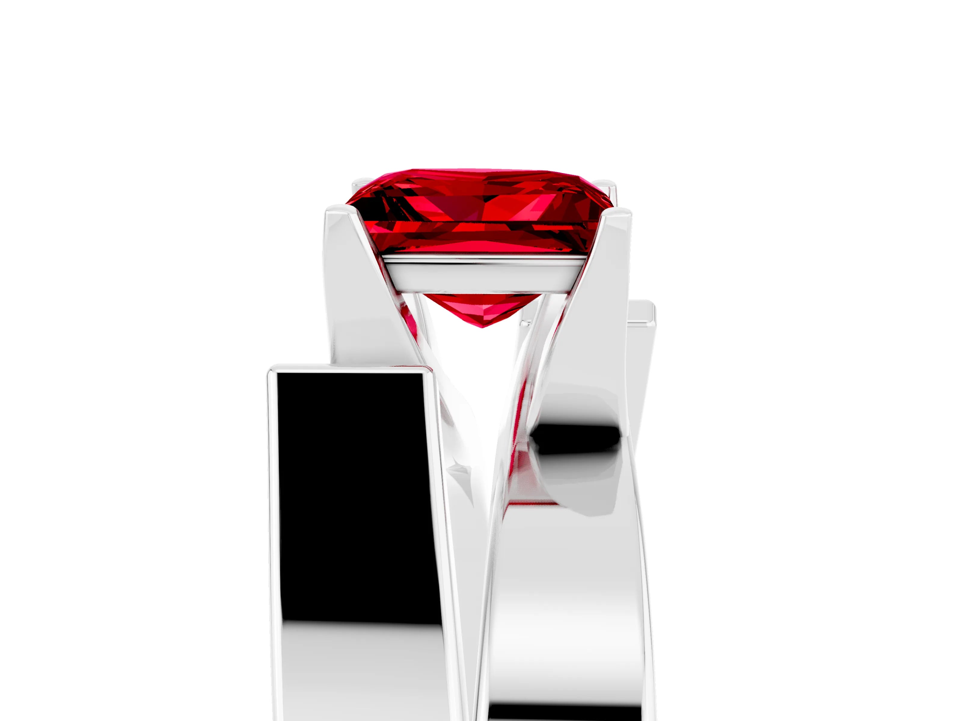 White gold Modern Tension Set Princess Cut Ruby Solitaire Wide Band Ring_5