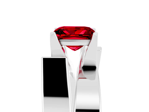 White gold Modern Tension Set Princess Cut Ruby Solitaire Wide Band Ring_5