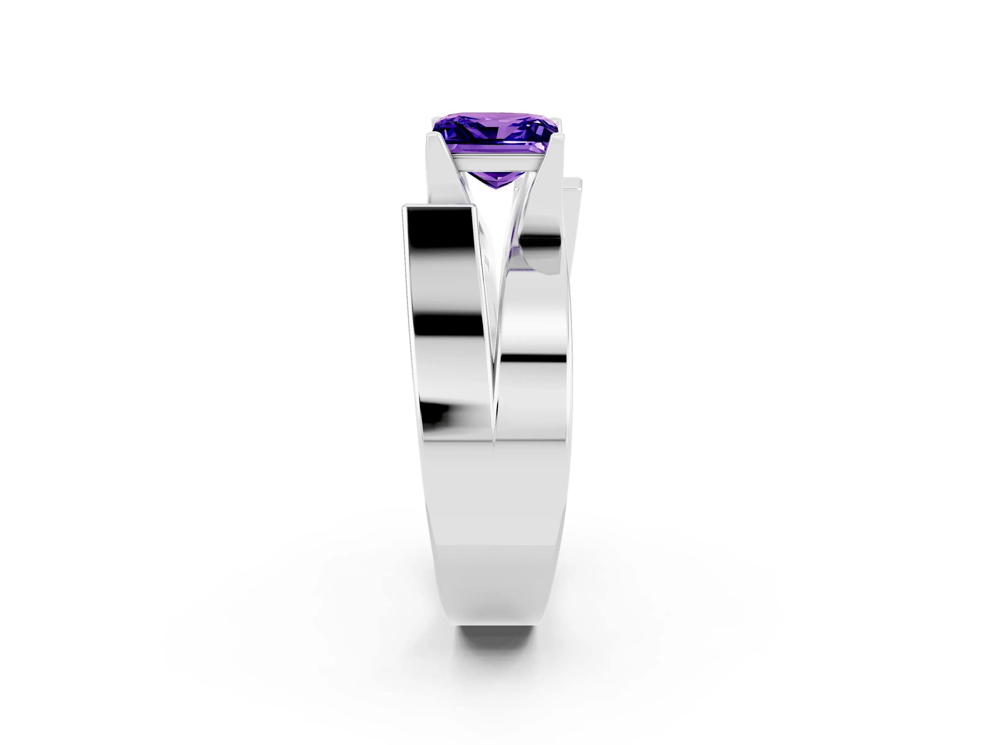 White gold Modern Tension Set Princess Cut Tanzanite Solitaire Wide Band Ring_2