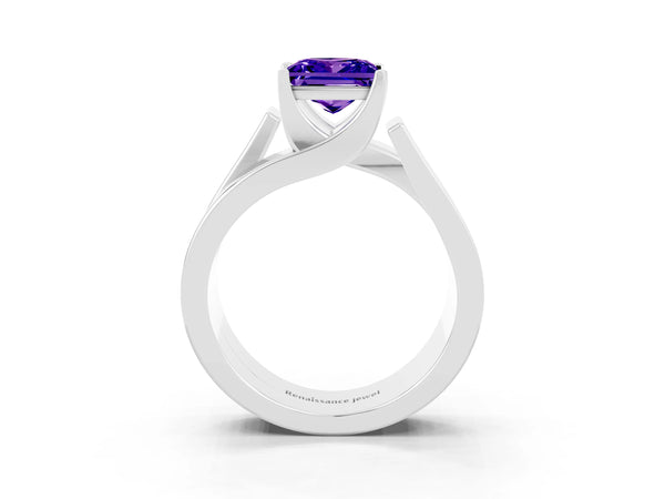 White gold Modern Tension Set Princess Cut Tanzanite Solitaire Wide Band Ring