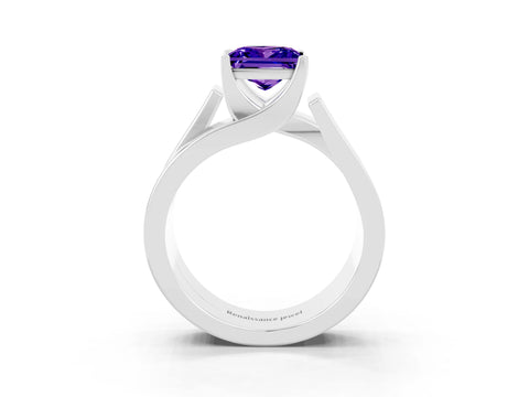 White gold Modern Tension Set Princess Cut Tanzanite Solitaire Wide Band Ring_3