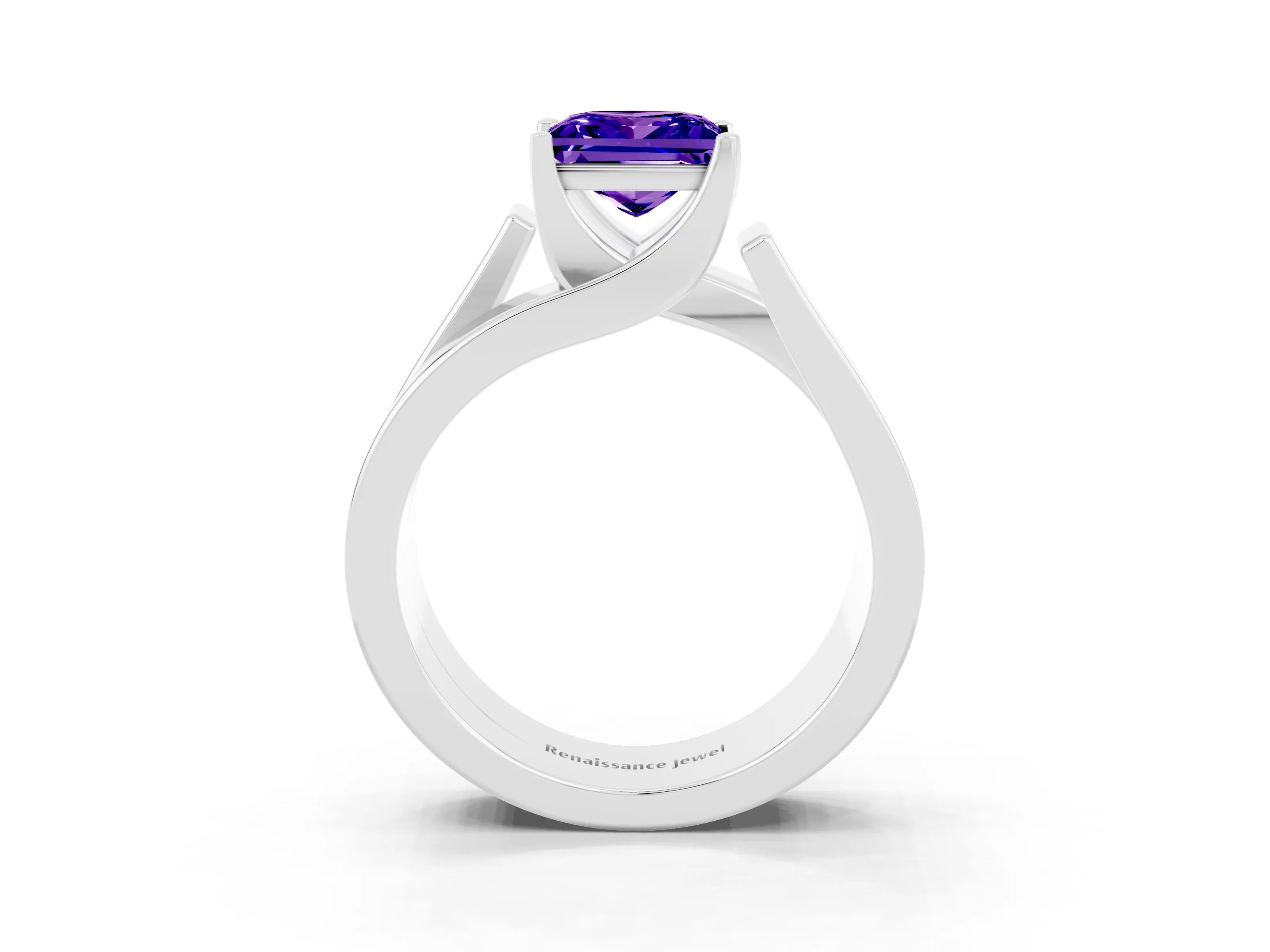 White gold Modern Tension Set Princess Cut Tanzanite Solitaire Wide Band Ring_3