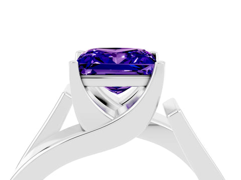 White gold Modern Tension Set Princess Cut Tanzanite Solitaire Wide Band Ring_4