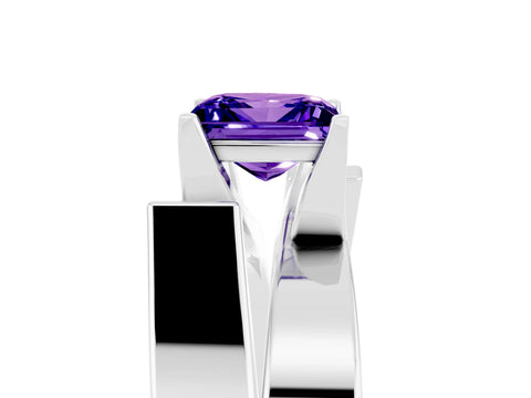 White gold Modern Tension Set Princess Cut Tanzanite Solitaire Wide Band Ring_5