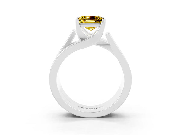 Platinum Modern Tension Set Princess Cut Yellow Sapphire Solitaire Wide Band Ring