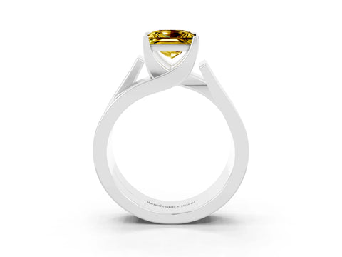 White gold Modern Tension Set Princess Cut Yellow Sapphire Solitaire Wide Band Ring_15