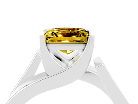 White gold Modern Tension Set Princess Cut Yellow Sapphire Solitaire Wide Band Ring_16