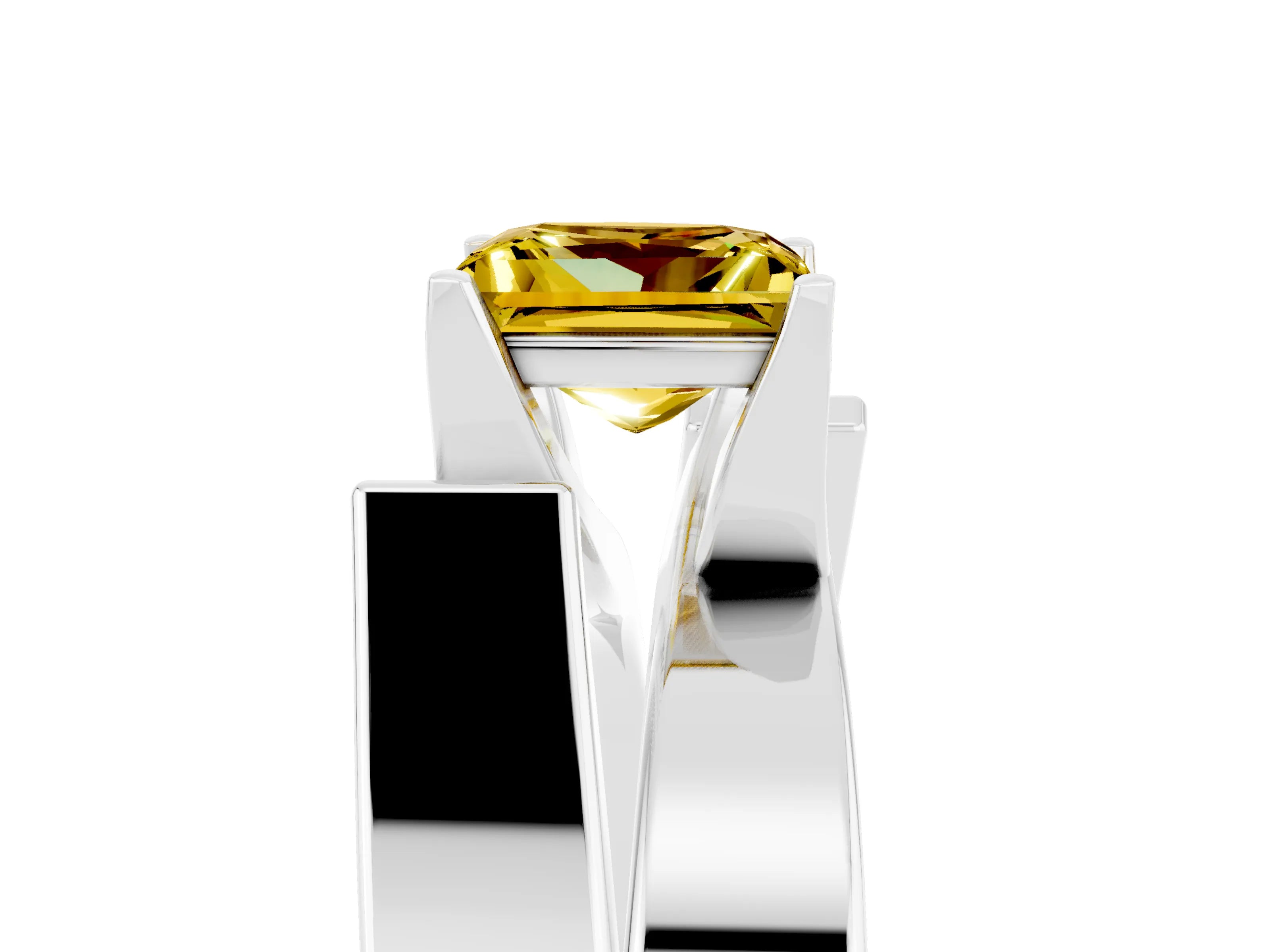 White gold Modern Tension Set Princess Cut Yellow Sapphire Solitaire Wide Band Ring_17