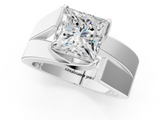 White gold Modern Tension Set Princess Solitaire Wide Band Ring_146