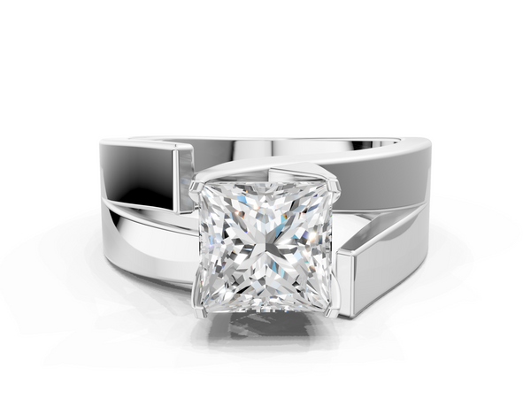 White gold Modern Tension Set Princess Cut Diamond Solitaire Wide Band Ring