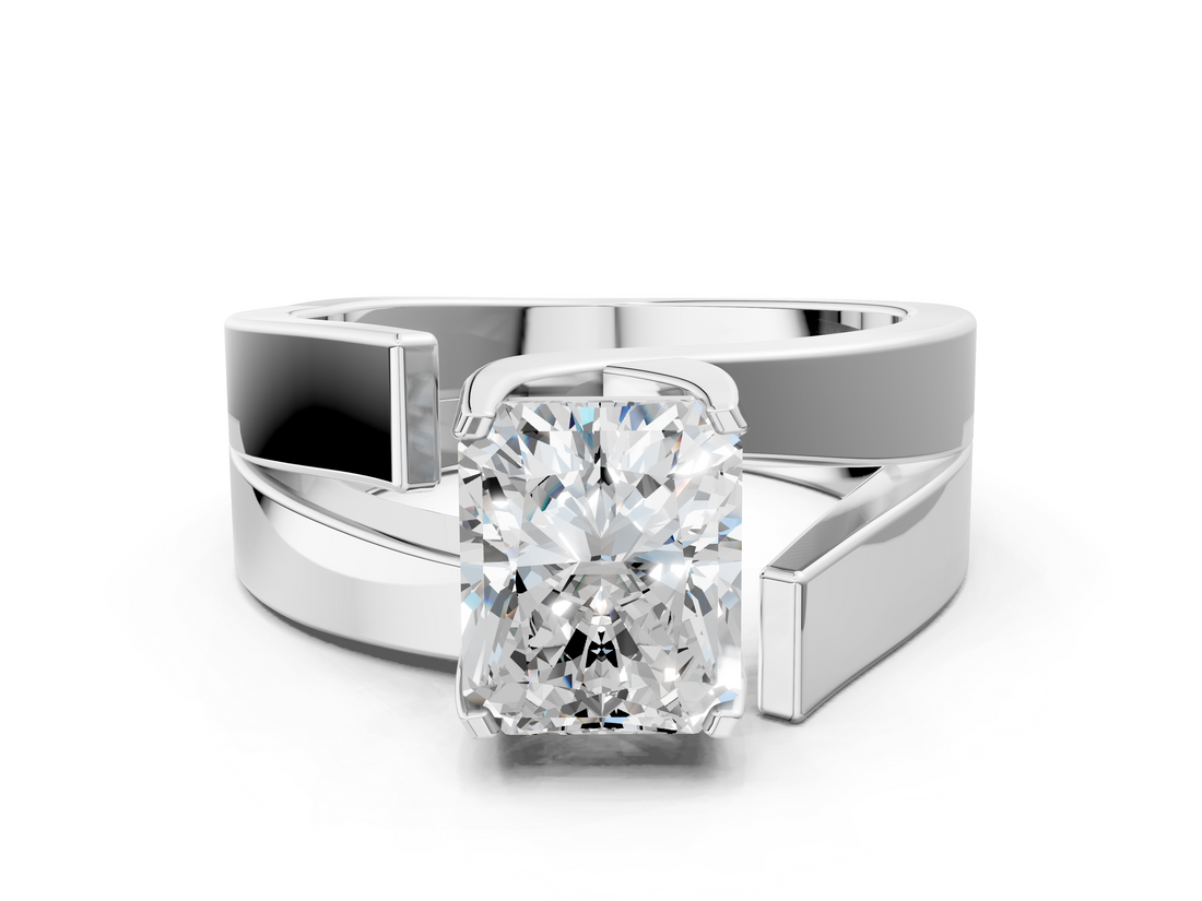 White gold Modern Tension Set Radiant Solitaire Wide Band Ring_195